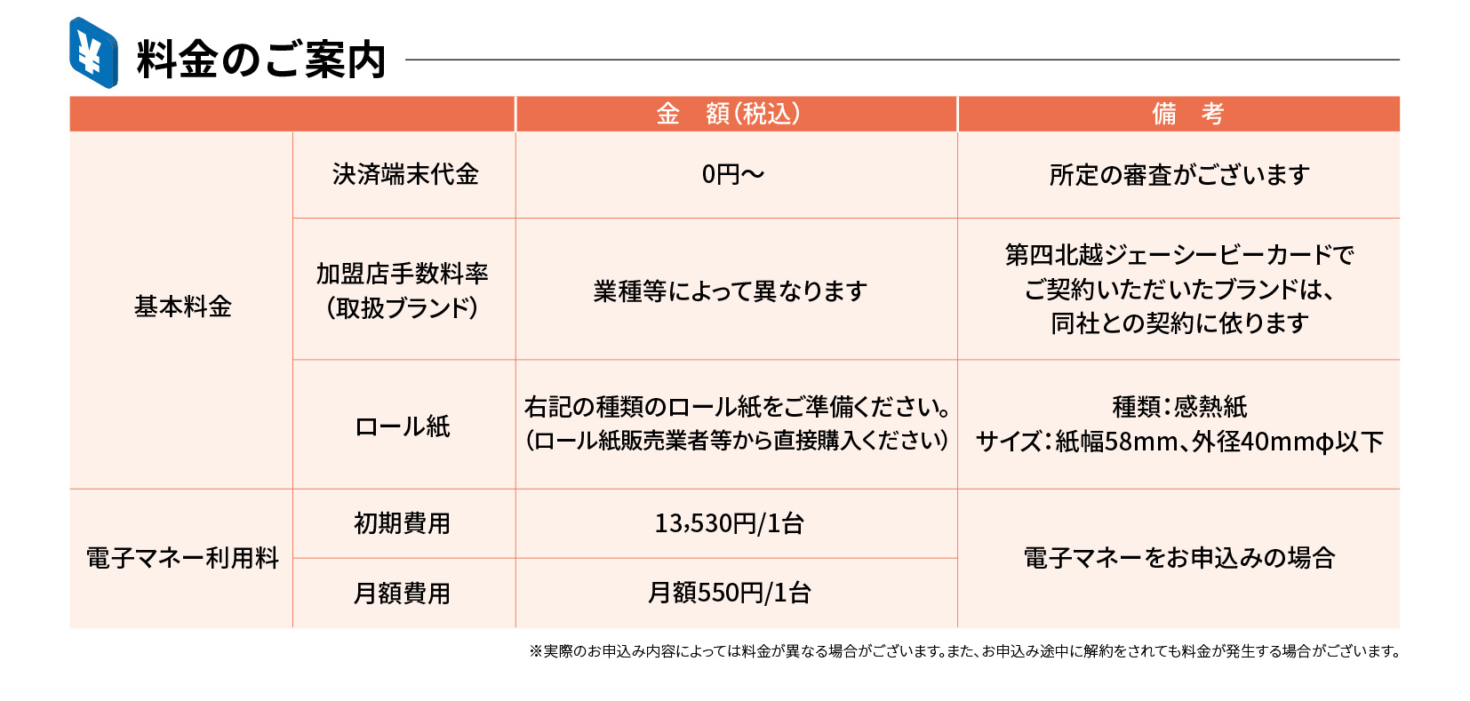 料金のご案内