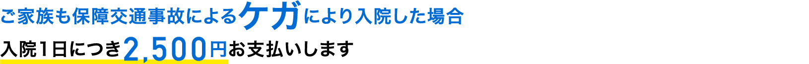 ご家族も保障。交通事故によるケガにより入院した場合、入院1日につき2,500円お支払いします。